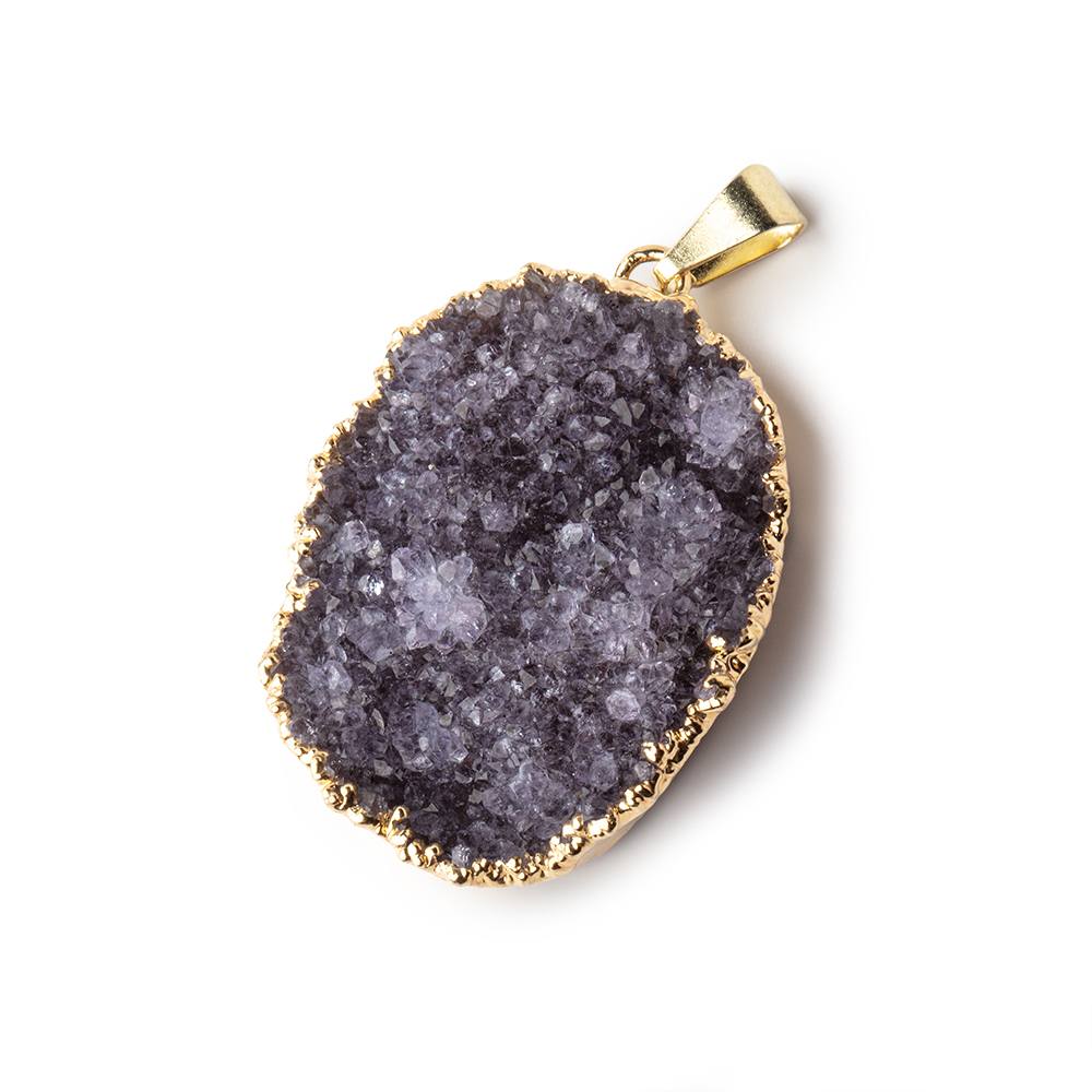 34x29x11mm Gold Leaf Edged Amethyst Drusy with Bail 1 piece - Beadsofcambay.com
