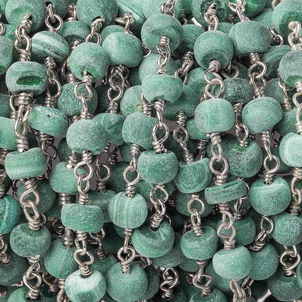 3.5-4.5mm Frosted Malachite plain rondelle Silver plated Chain by the foot 39 pcs - Beadsofcambay.com