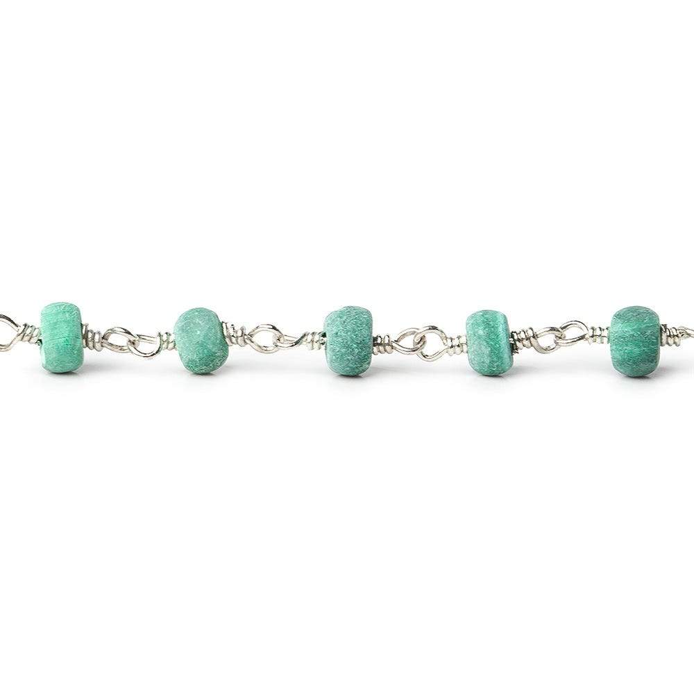3.5-4.5mm Frosted Malachite plain rondelle Silver plated Chain by the foot 39 pcs - Beadsofcambay.com