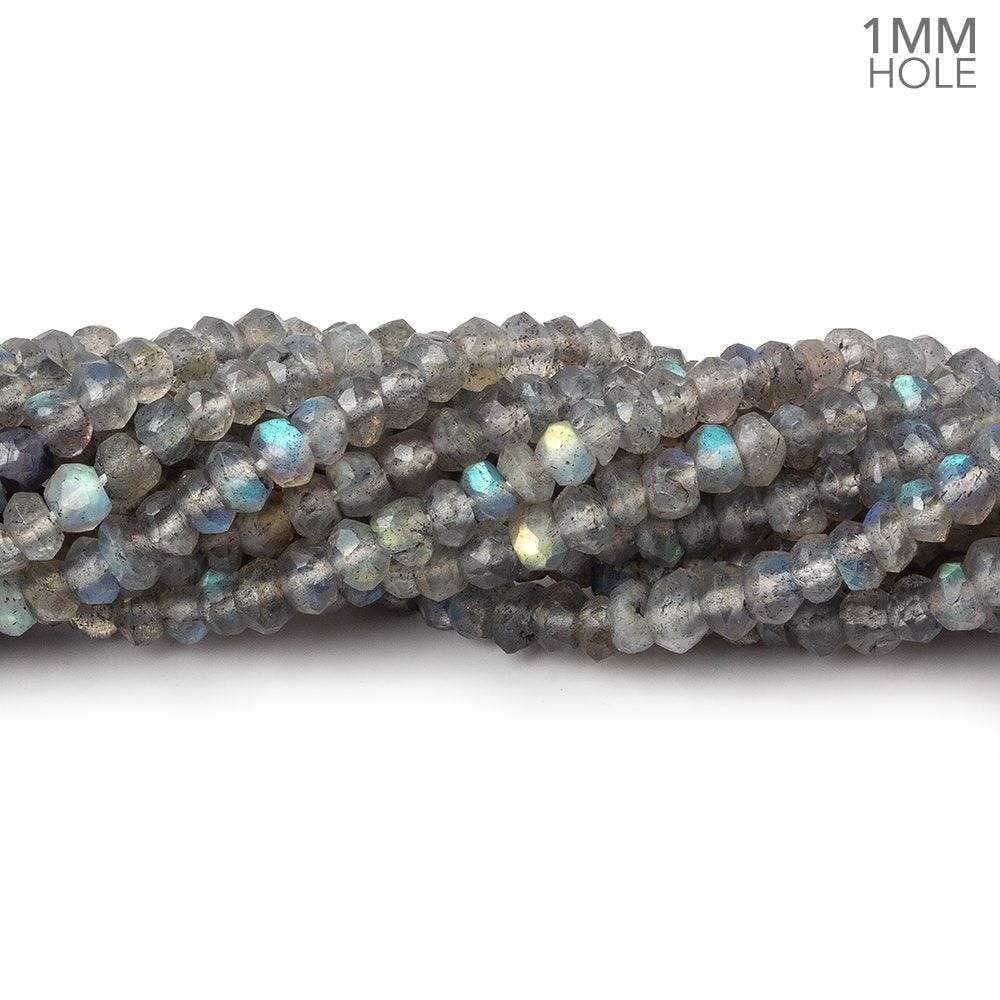 3.5-4mm Labradorite 1mm drill hole faceted rondelle Beads 12.5 inch 125 pieces - Beadsofcambay.com