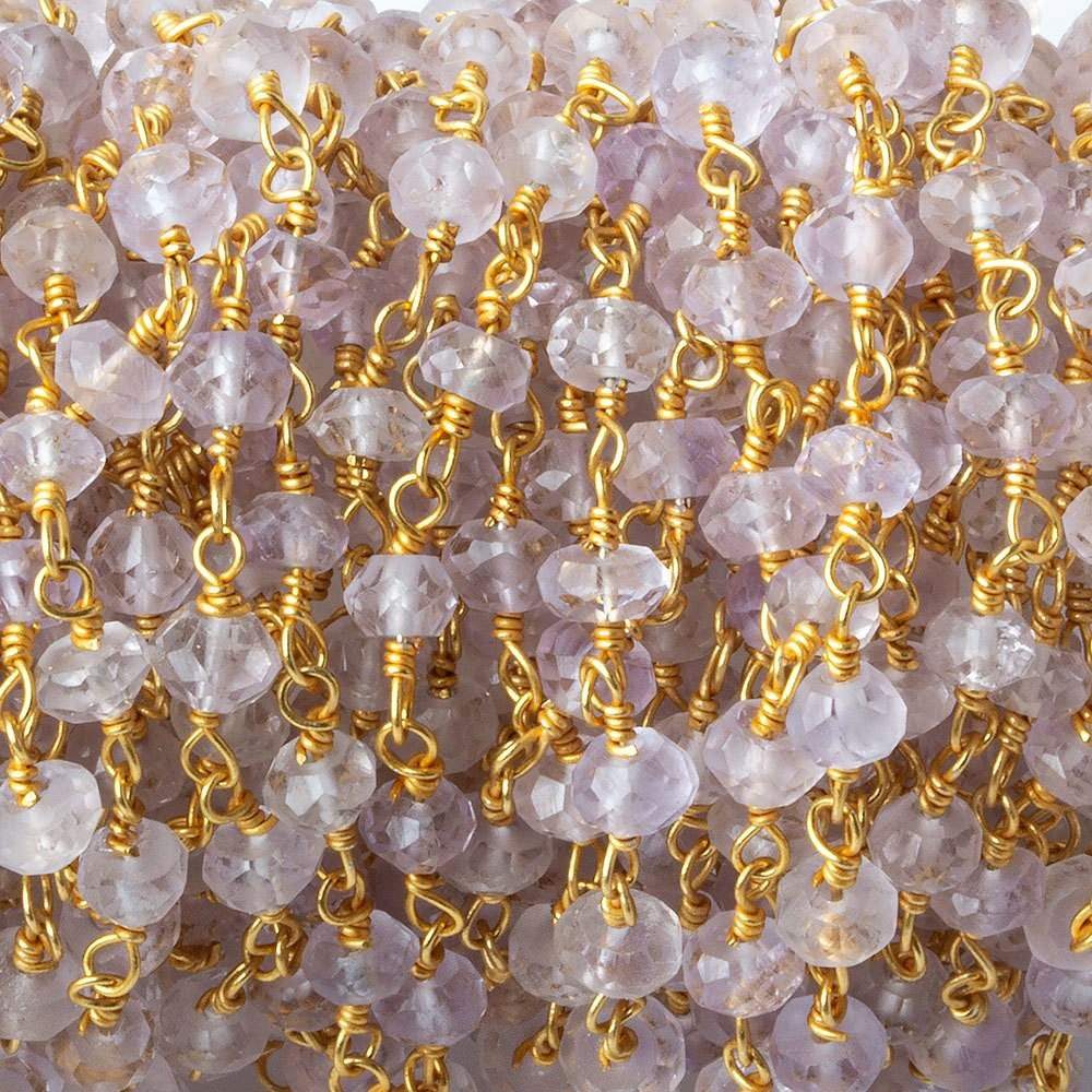 3.5-4mm Pink Amethyst faceted rondelle Gold plated Chain by the foot 36 pieces - Beadsofcambay.com