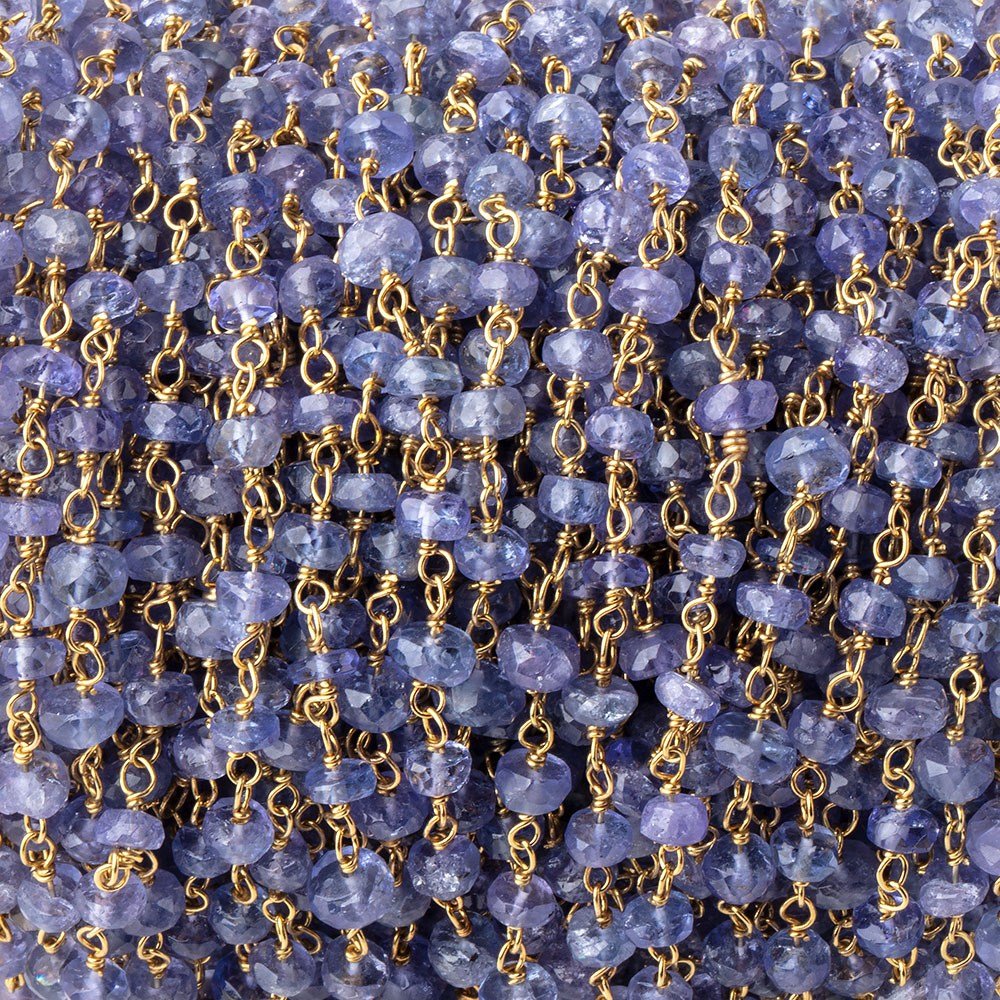 3.5-4mm Tanzanite Faceted Rondelle Beads on Vermeil Chain - Beadsofcambay.com