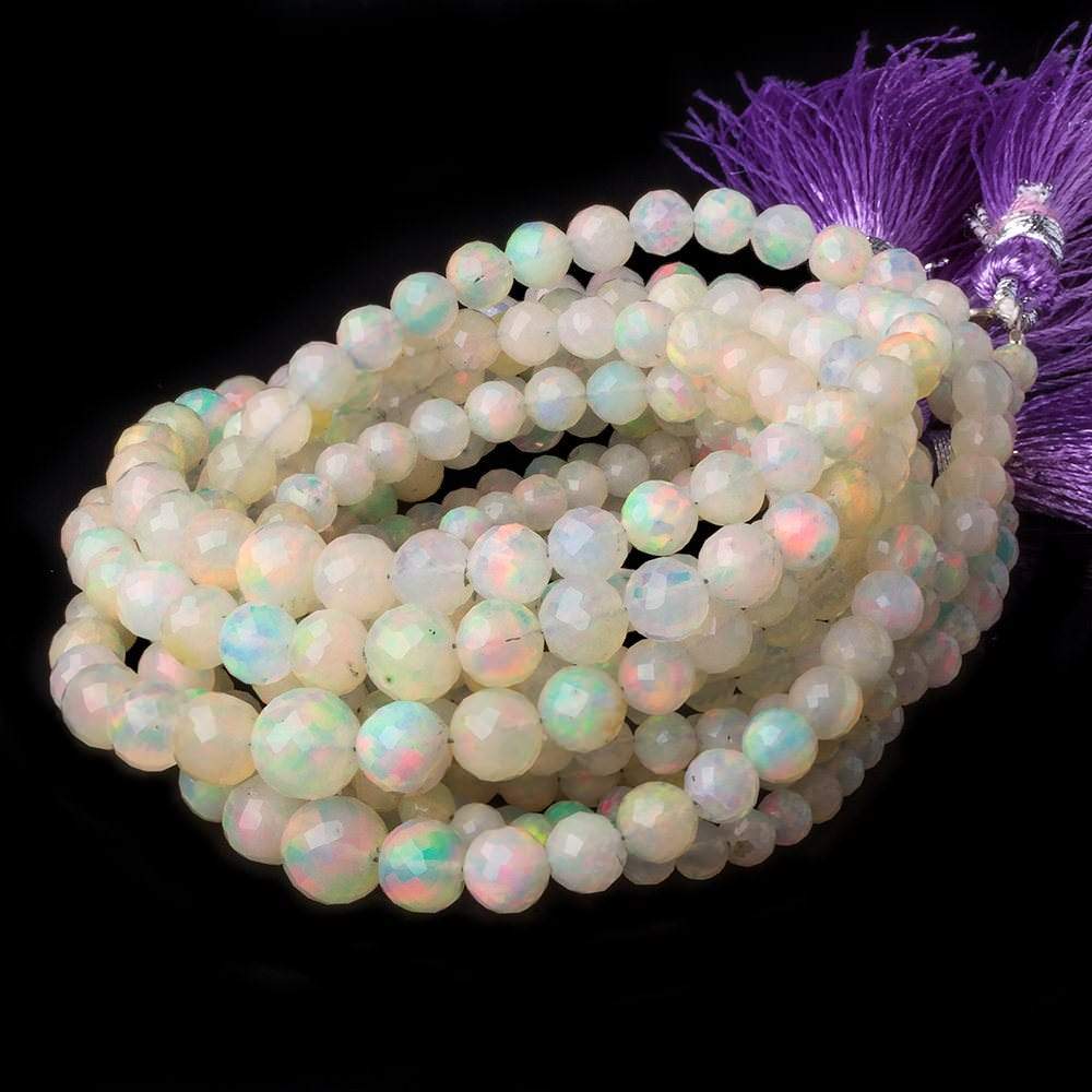 3.5-6.5mm Ethiopian Cream White Opal faceted round beads 16 inch 100 pieces - Beadsofcambay.com