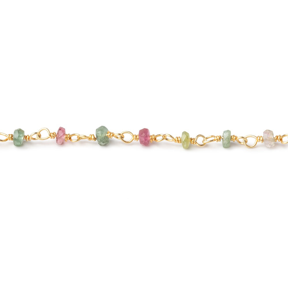 2.5-3mm Multi Color Tourmaline faceted rondelle Vermeil Chain by the foot View 1