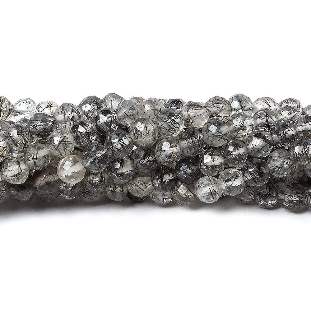 3.5mm Black Tourmalinated faceted round beads 13 inch 87 pieces - Beadsofcambay.com