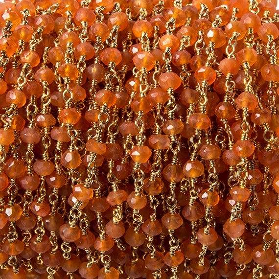 3.5mm Carnelian faceted rondelle Gold plated Chain by the foot 39 pieces - Beadsofcambay.com