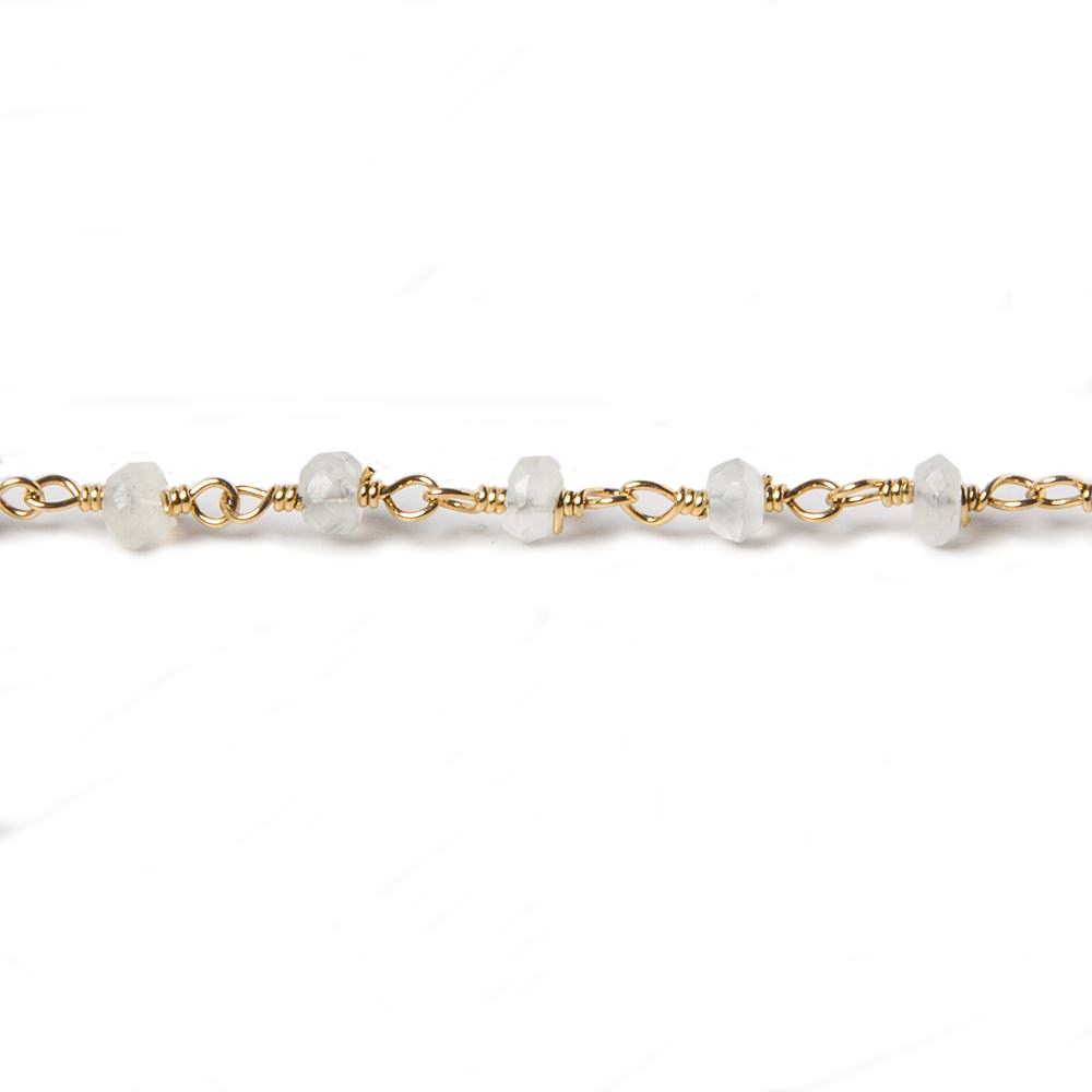 3.5mm Cream Moonstone faceted rondelle Gold plated Chain by the foot 39 pcs - Beadsofcambay.com