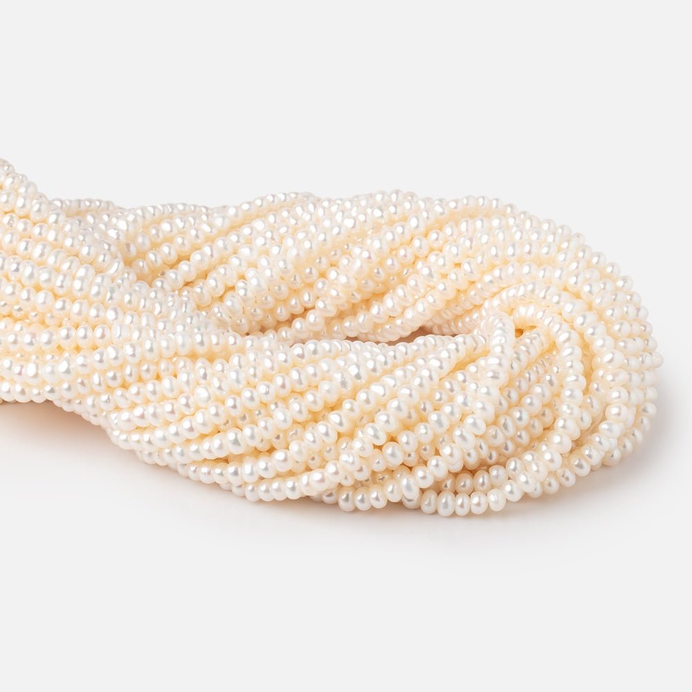 3.5mm Creamy White Off Round Freshwater Pearls 14 inch 132 Beads - Beadsofcambay.com