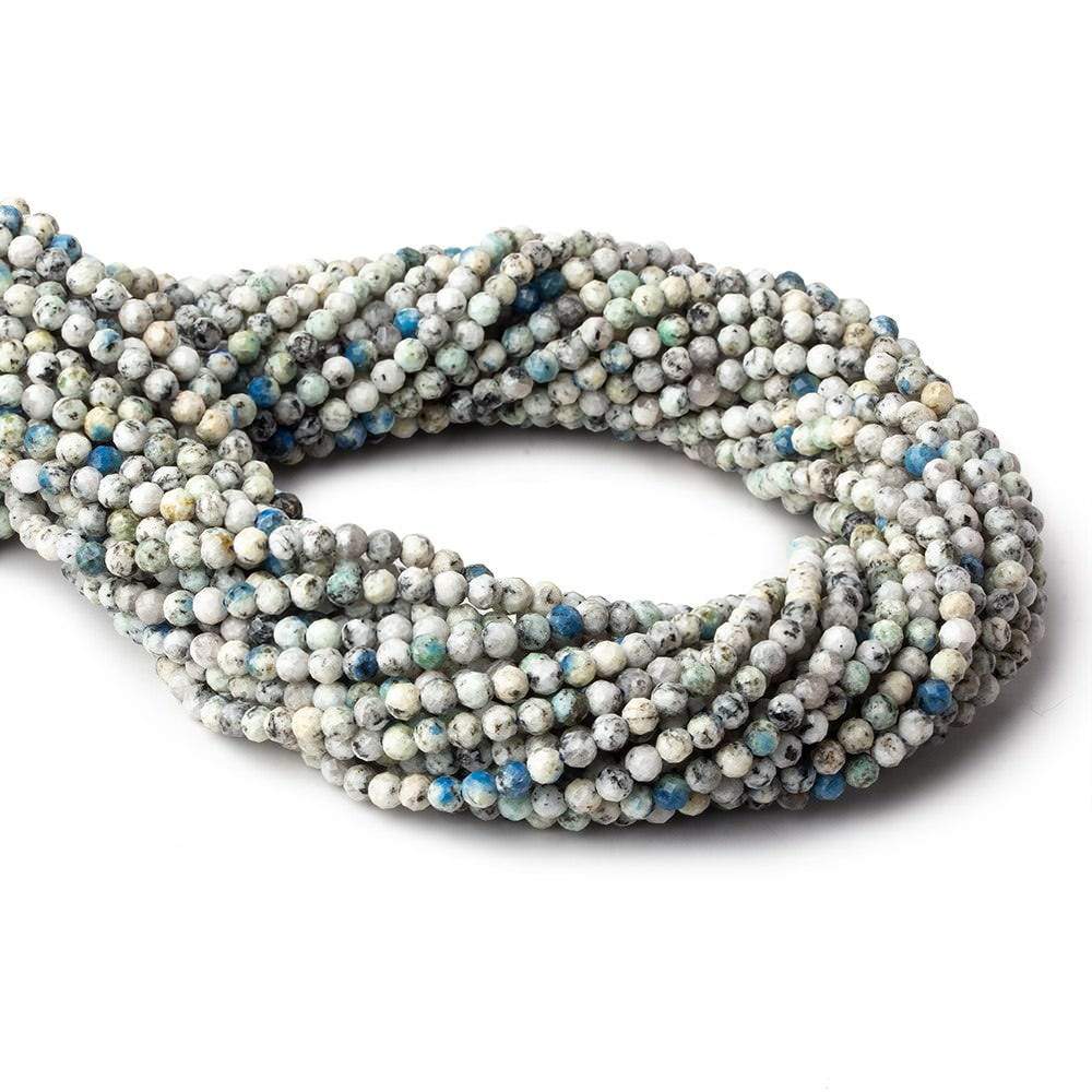 3.5mm K2 Azurite Granite "K2 Jasper" micro faceted rounds 12.5 inch 97 beads - Beadsofcambay.com