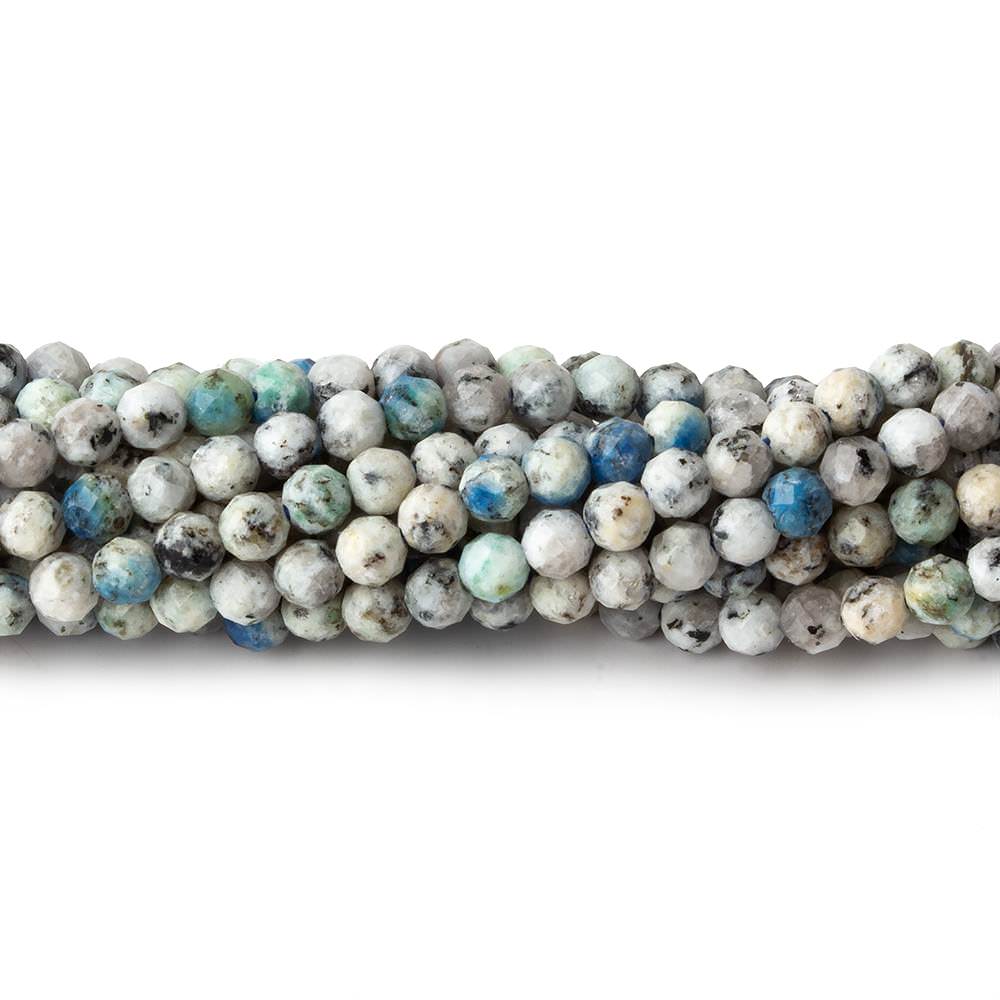 3.5mm K2 Azurite Granite "K2 Jasper" micro faceted rounds 12.5 inch 97 beads - Beadsofcambay.com