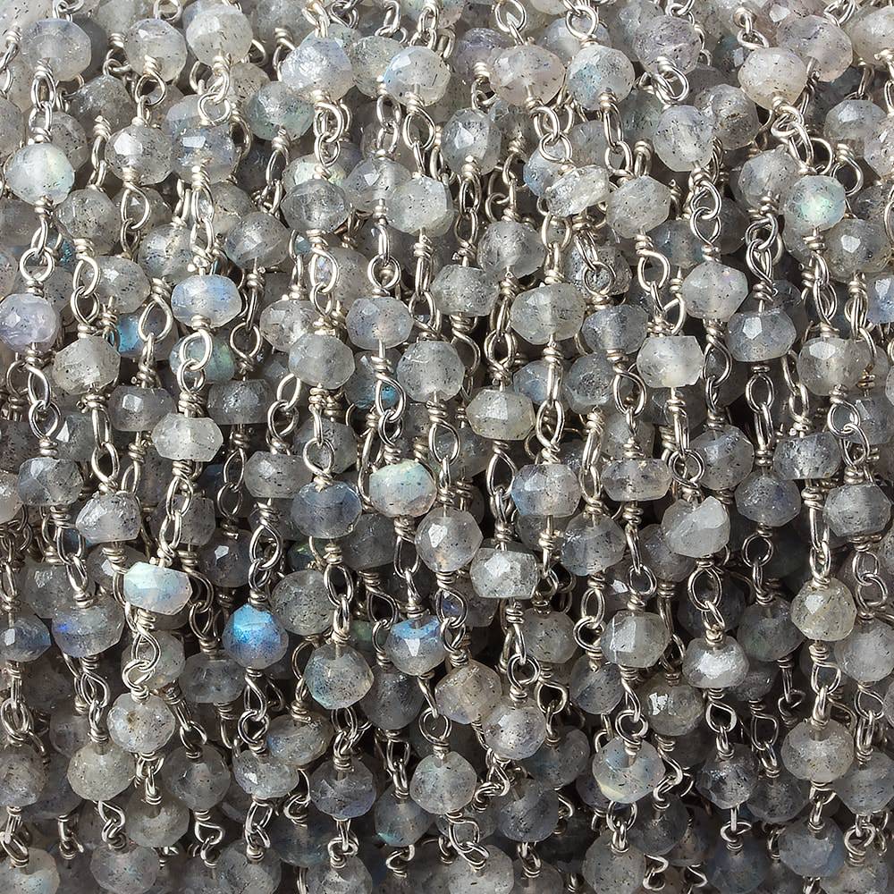 3.5-4mm Labradorite faceted rondelle .925 Silver Chain by the foot - Beadsofcambay.com