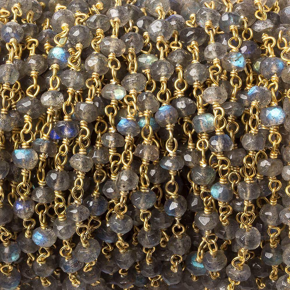 3.5mm Labradorite faceted rondelle Vermeil Chain by the foot - Beadsofcambay.com