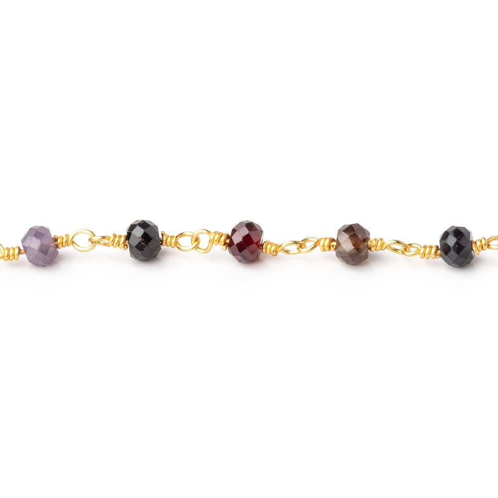 3.5mm Multi Gem Micro Faceted Rondelles on Gold Plated Chain - Beadsofcambay.com