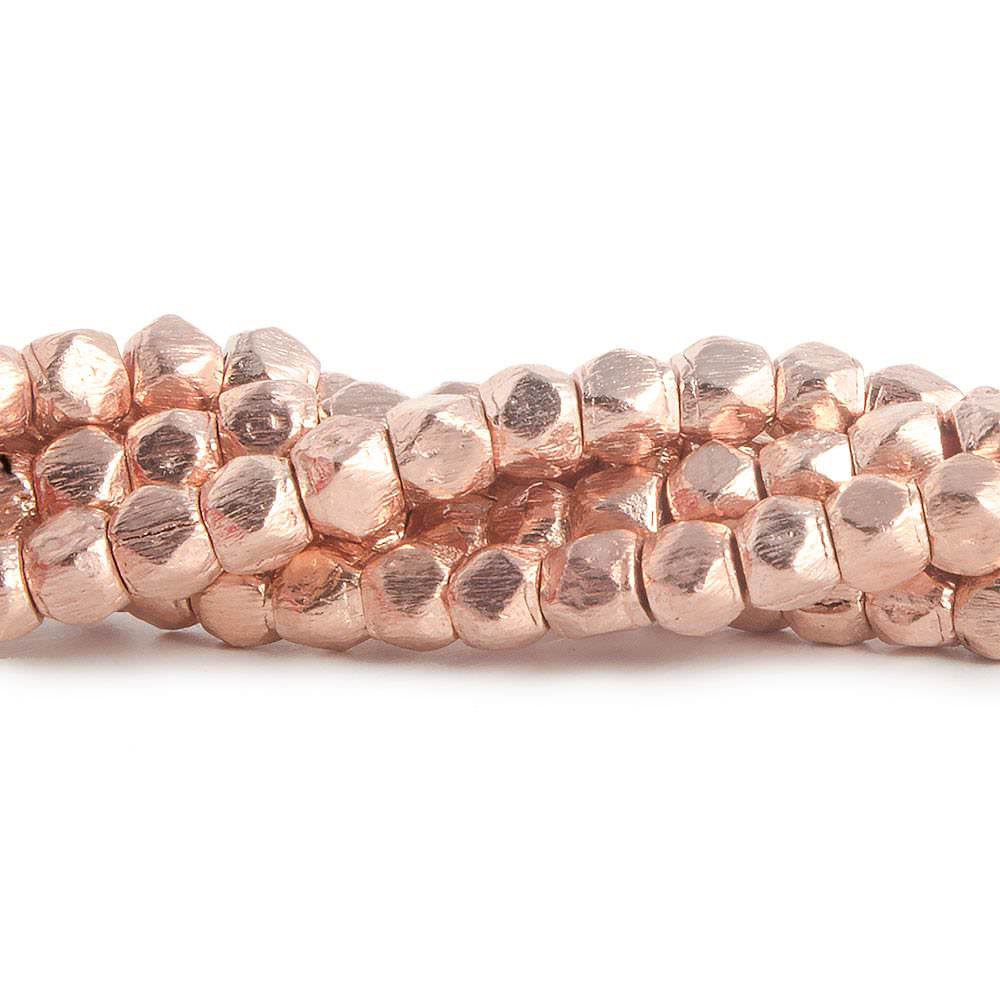 3.5mm Rose Gold plated Copper Brushed Faceted Nugget Beads 8 inch 62 beads - Beadsofcambay.com
