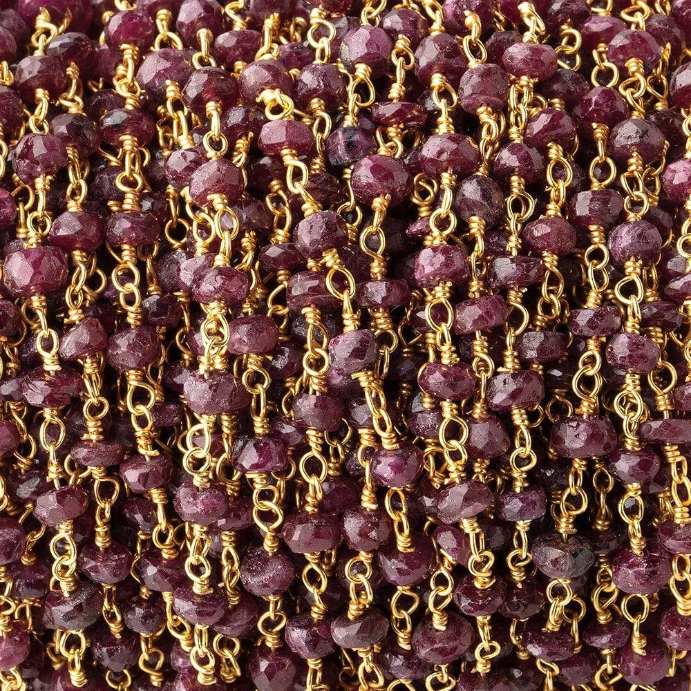 3.5mm Ruby Faceted Rondelles on Vermeil Chain by the Foot 39 pieces - Beadsofcambay.com