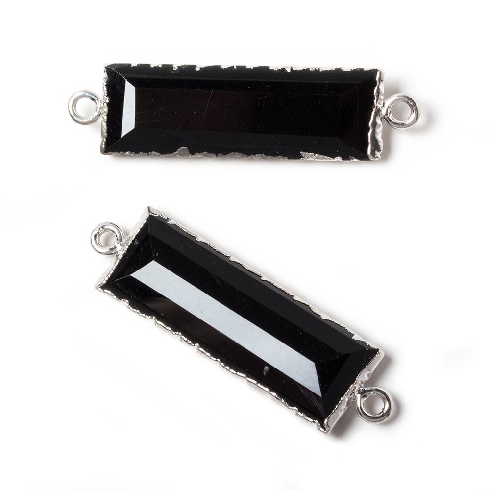 35x10mm Silver Leafed Black Chalcedony Faceted Bar Connector 1 piece - Beadsofcambay.com