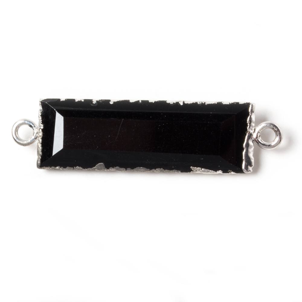 35x10mm Silver Leafed Black Chalcedony Faceted Bar Connector 1 piece - Beadsofcambay.com