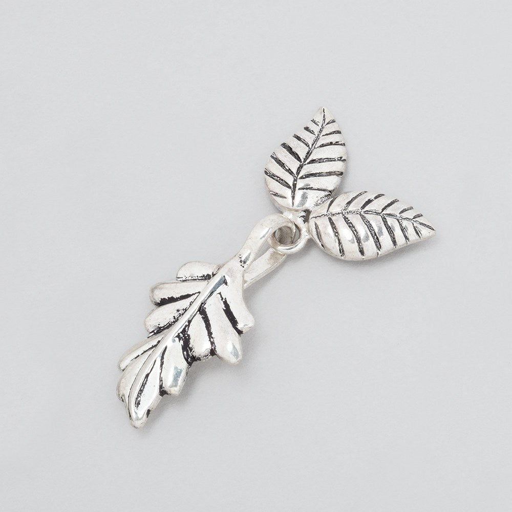 35x18mm Antiqued Sterling Silver Hook & Eye Clasp with Leaves 1 piece - Beadsofcambay.com