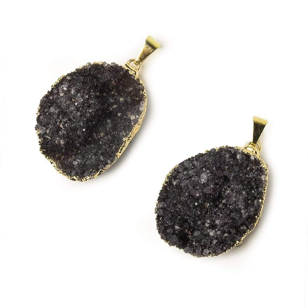 35x28x6mm Gold Leafed Amethyst Drusy Pendant with Gold Bail 1 piece - Beadsofcambay.com