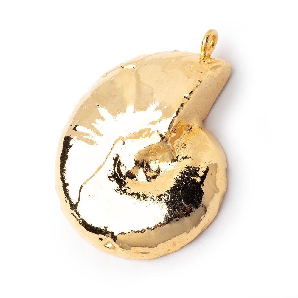 36.5x31.5mm Gold Leafed Ammonite Fossil Pendant 1 focal piece - Beadsofcambay.com