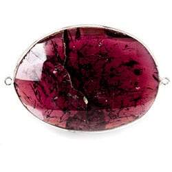 36x21mm Rhodolite Garnet Oval Sterling Silver Bezel Connector 1 piece - Beadsofcambay.com