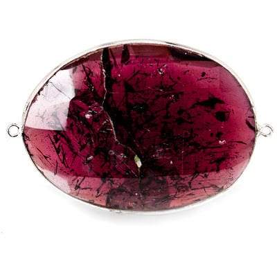 36x21mm Rhodolite Garnet Oval Sterling Silver Bezel Connector 1 piece - Beadsofcambay.com