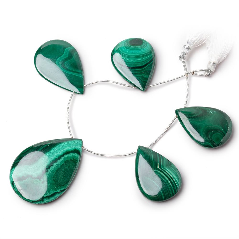 36x27-50x36mm Malachite Plain Pear Briolettes 6 inch 5 Beads - Beadsofcambay.com