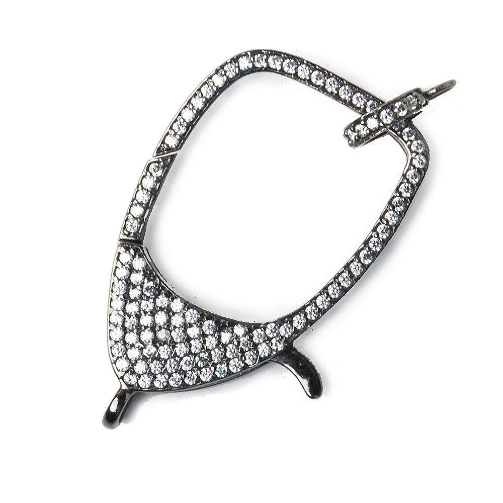 37x22mm Black Gold .925 Silver Pave CZ Lobster Clasp with CZ Ring 1 piece - Beadsofcambay.com