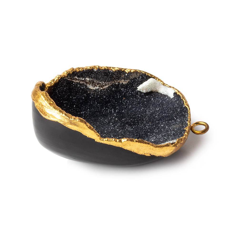 37x28x15mm Gold Leafed Black & White Concave Drusy Pendant 1 focal bead - Beadsofcambay.com