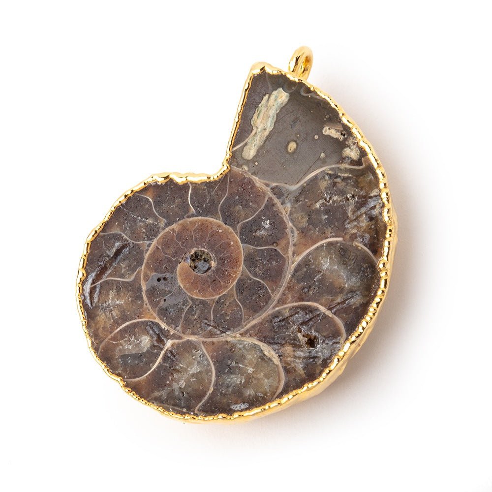 37x31mm Gold Leafed Ammonite Fossil Pendant 1 focal piece - Beadsofcambay.com