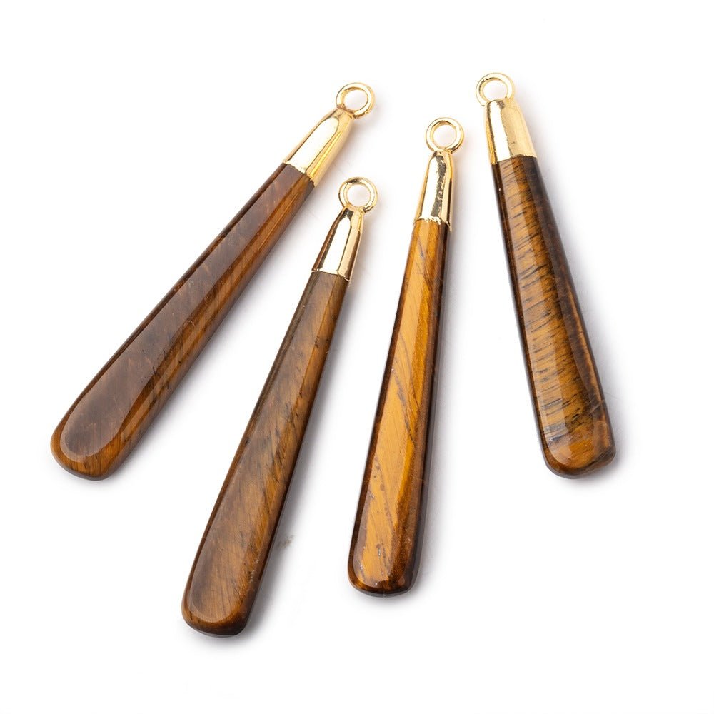 37x6mm Gold Leafed Tiger's Eye Plain Pear Pendant 1 piece - Beadsofcambay.com