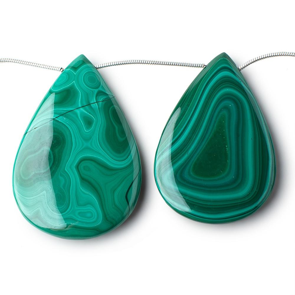 38x24-48x32mm Malachite Plain Pear Briolettes 6 inch 5 Beads - Beadsofcambay.com