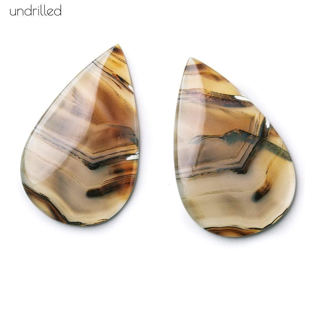 38x24x3mm Cream & Brown Agate Plain Pear Gem Quality Focal Set of 2 - Beadsofcambay.com