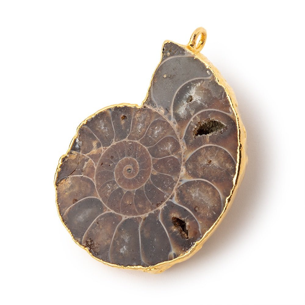 38x32.5mm Gold Leafed Ammonite Fossil Pendant 1 focal piece - Beadsofcambay.com