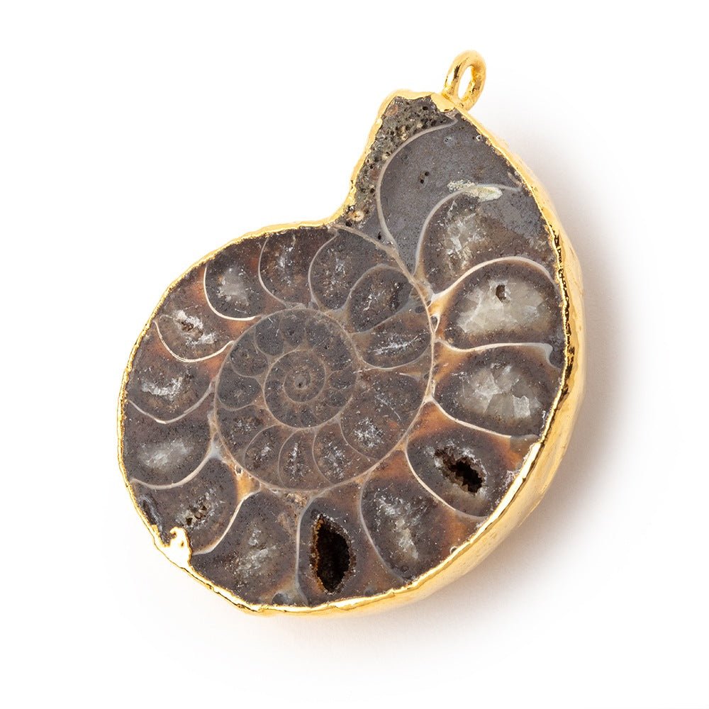 38x32mm Gold Leafed Ammonite Fossil Pendant 1 focal piece - Beadsofcambay.com