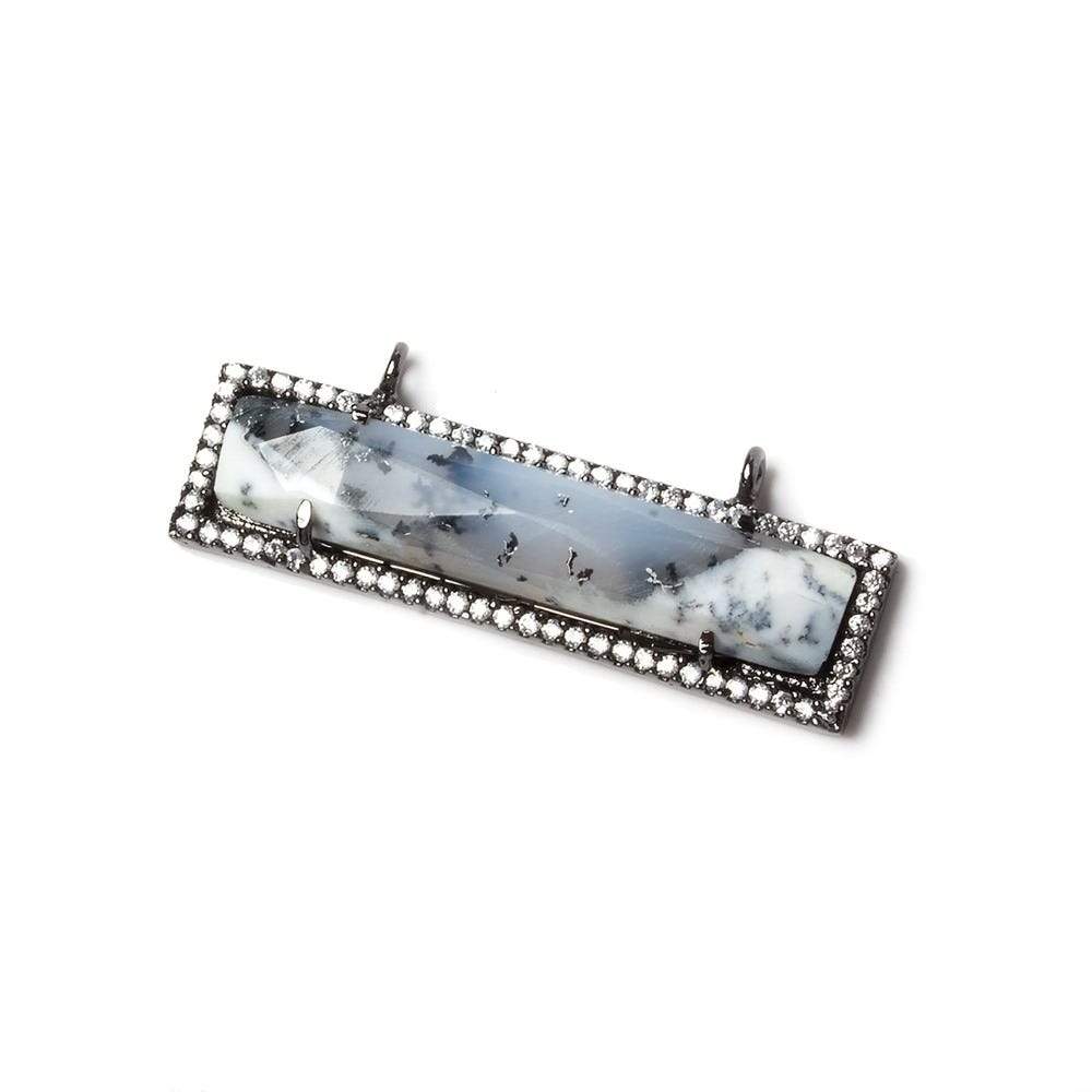 39x10.5mm Black Gold Bezel CZ and Dendritic Opal Bar 2 ring East - West Connector 1 piece - Beadsofcambay.com