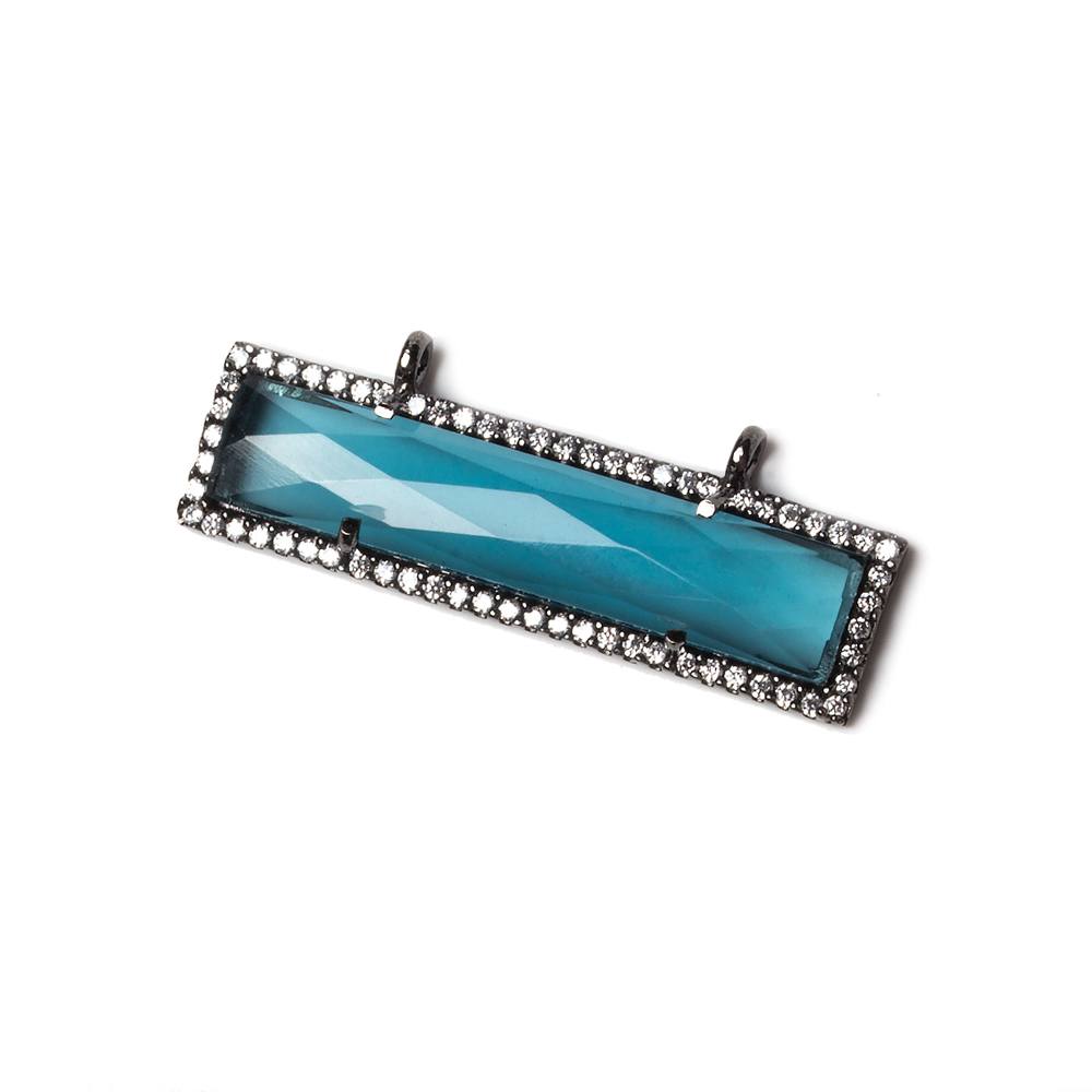 39x10.5mm Black Gold Bezel CZ and London Blue Quartz Bar 2 ring East - West Connector 1 piece - Beadsofcambay.com