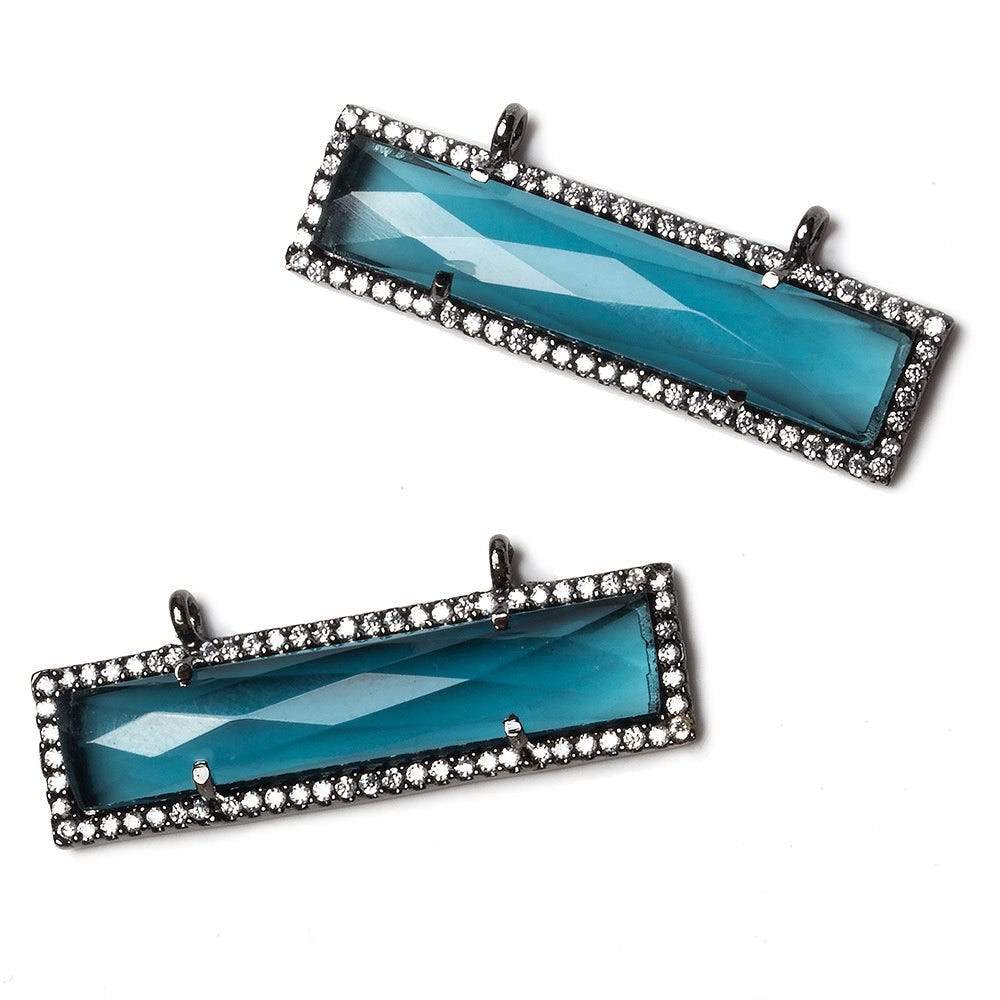 39x10.5mm Black Gold Bezel CZ and London Blue Quartz Bar 2 ring East - West Connector 1 piece - Beadsofcambay.com
