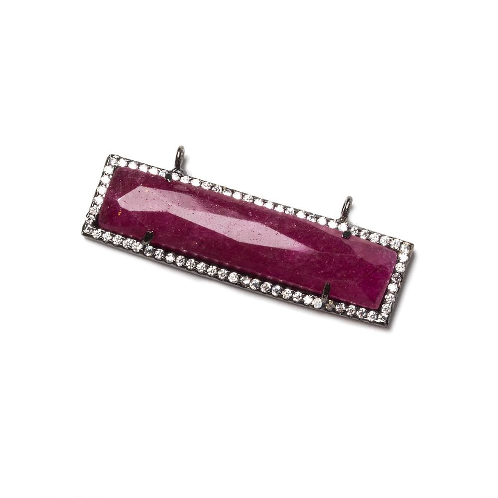 39x10.5mm Black Gold Bezel CZ and Ruby Bar 2 ring East - West Connector 1 piece - Beadsofcambay.com