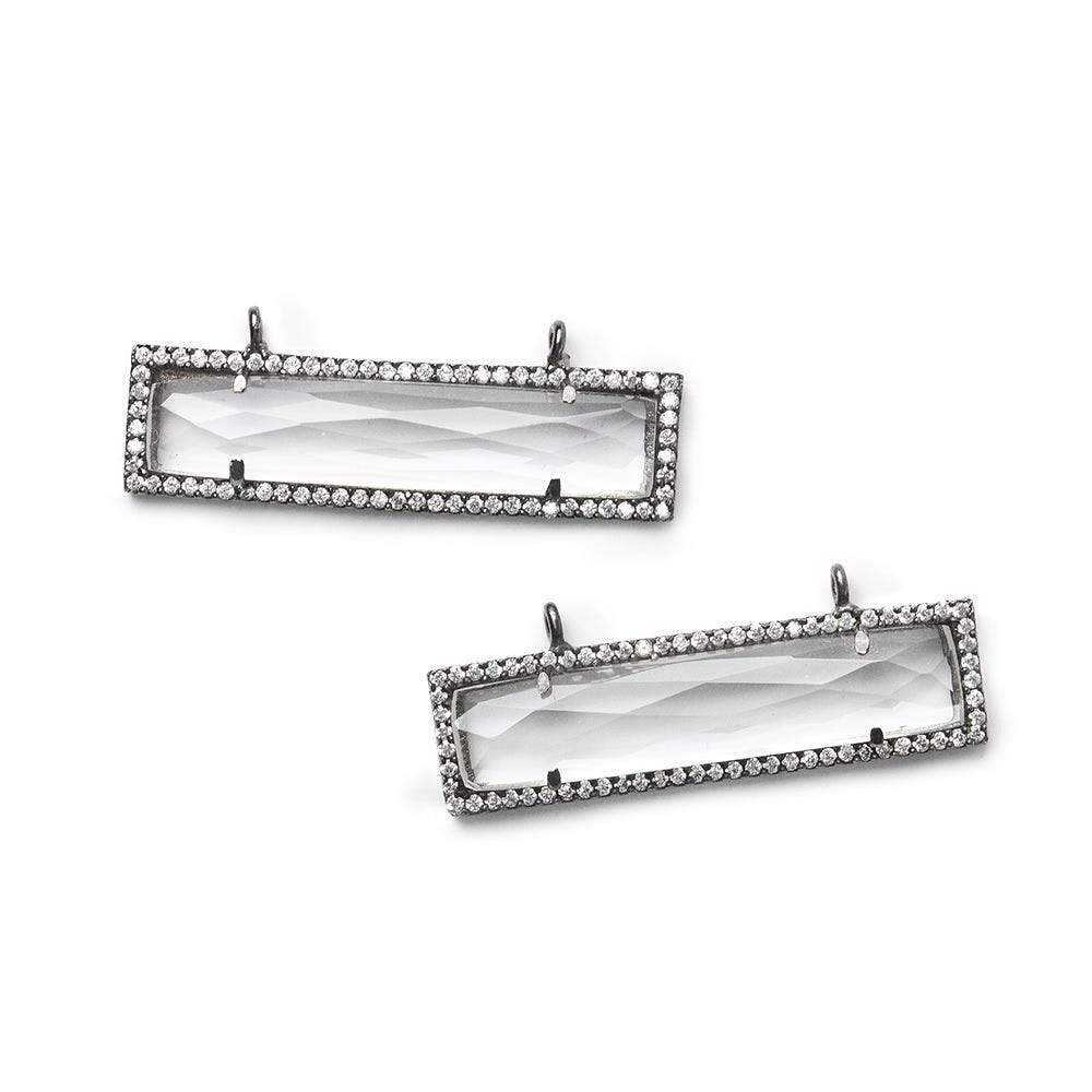 39x10.5mm Black Gold Bezel CZ & Crystal Quartz Bar 2 Prong East - West Connector 1 piece - Beadsofcambay.com