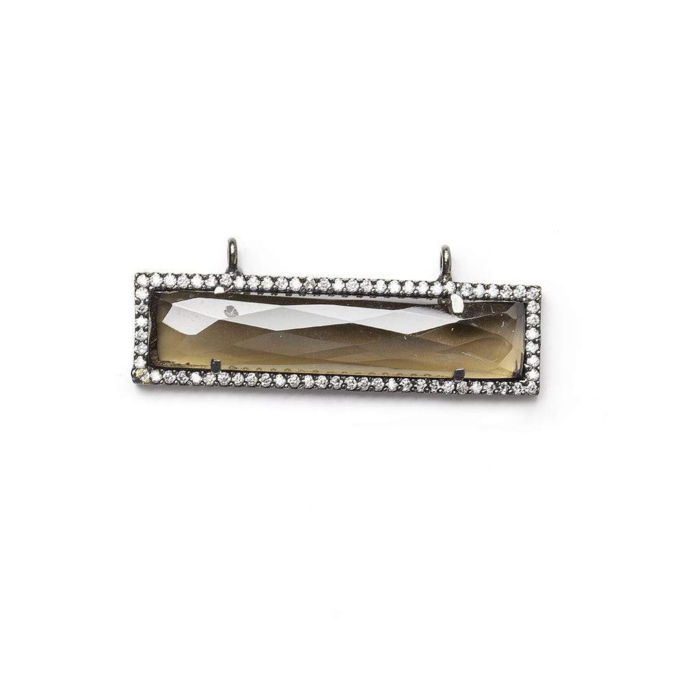 39x10.5mm Black Gold CZ Bezel Smoky Hydro Quartz Bar Connector 1 piece - Beadsofcambay.com