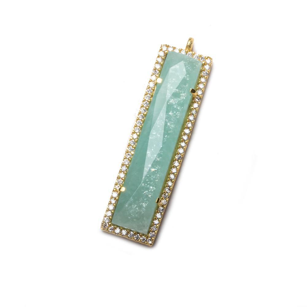 39x10.5mm Gold Bezel CZ and Amazonite Bar 1 ring Pendant 1 piece - Beadsofcambay.com