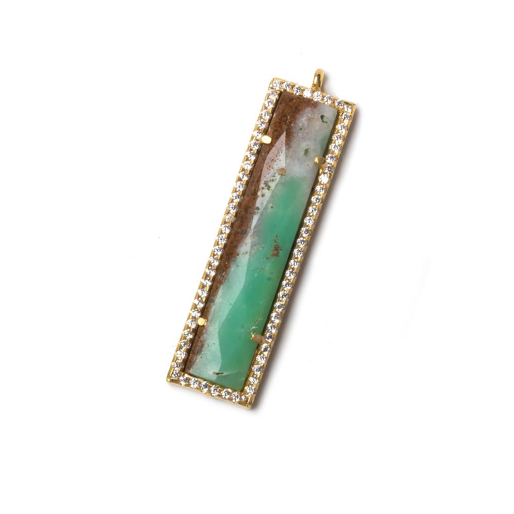 39x10.5mm Gold Bezel CZ and Chrysoprase Bar 1 ring Pendant 1 piece - Beadsofcambay.com