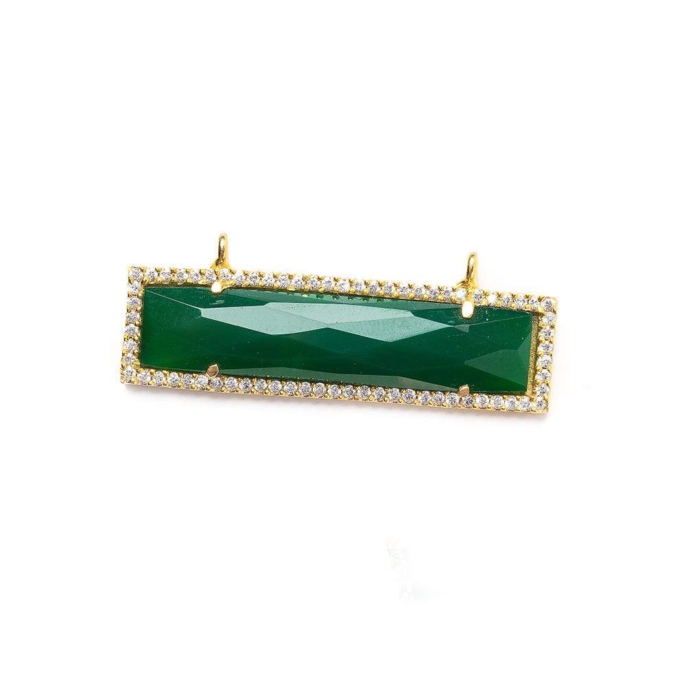 39x10.5mm Gold Bezel CZ & Green Onyx Bar 2 Prong East - West Connector 1 piece - Beadsofcambay.com