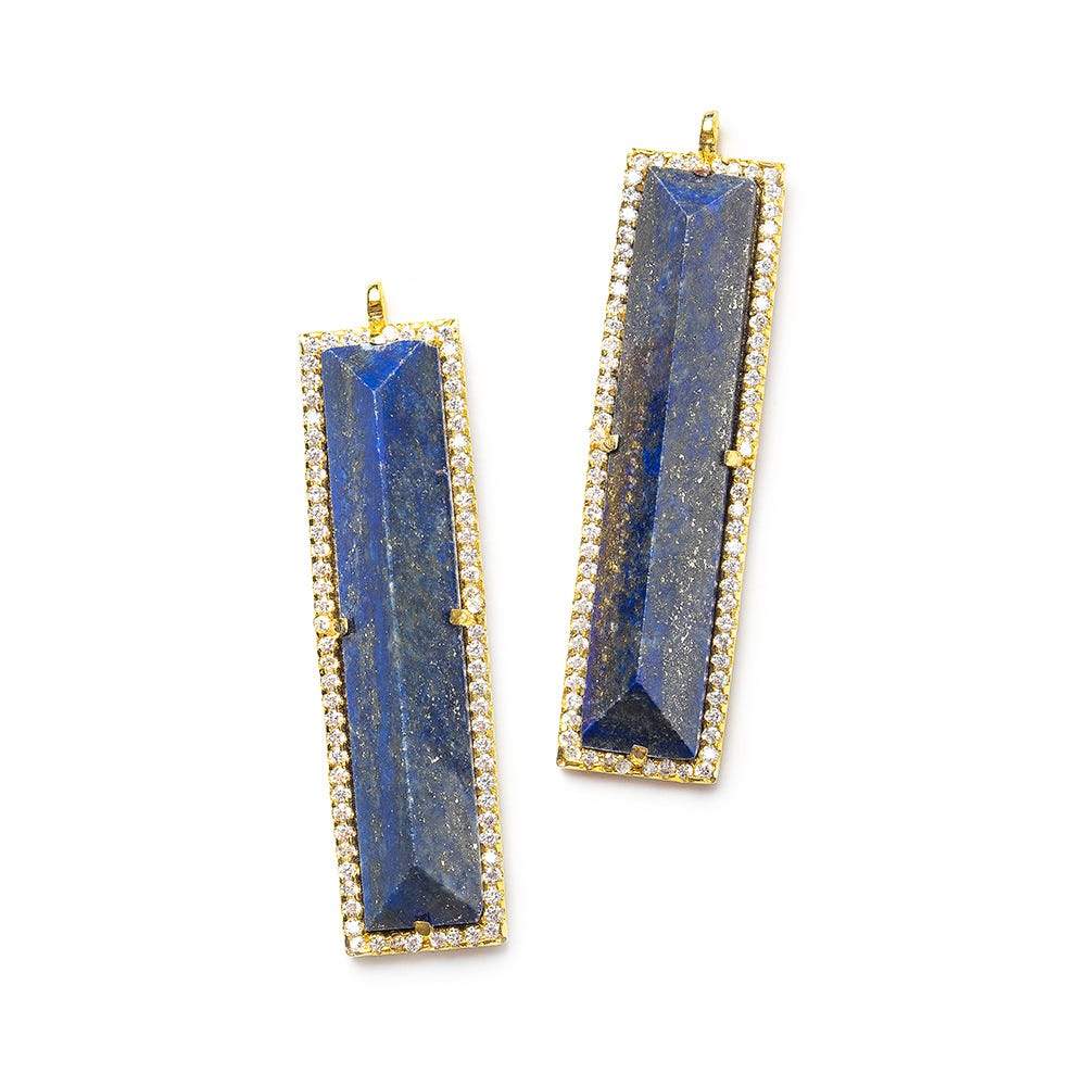 39x10.5mm Gold Bezel CZ & Lapis Lazuli Pavilion Faceted Bar 1 ring Pendant 1 piece - Beadsofcambay.com