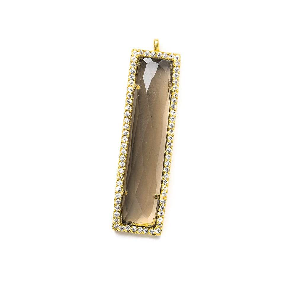 39x10.5mm Vermeil CZ Bezel Smoky Hydro Quartz Bar Pendant 1 piece - Beadsofcambay.com
