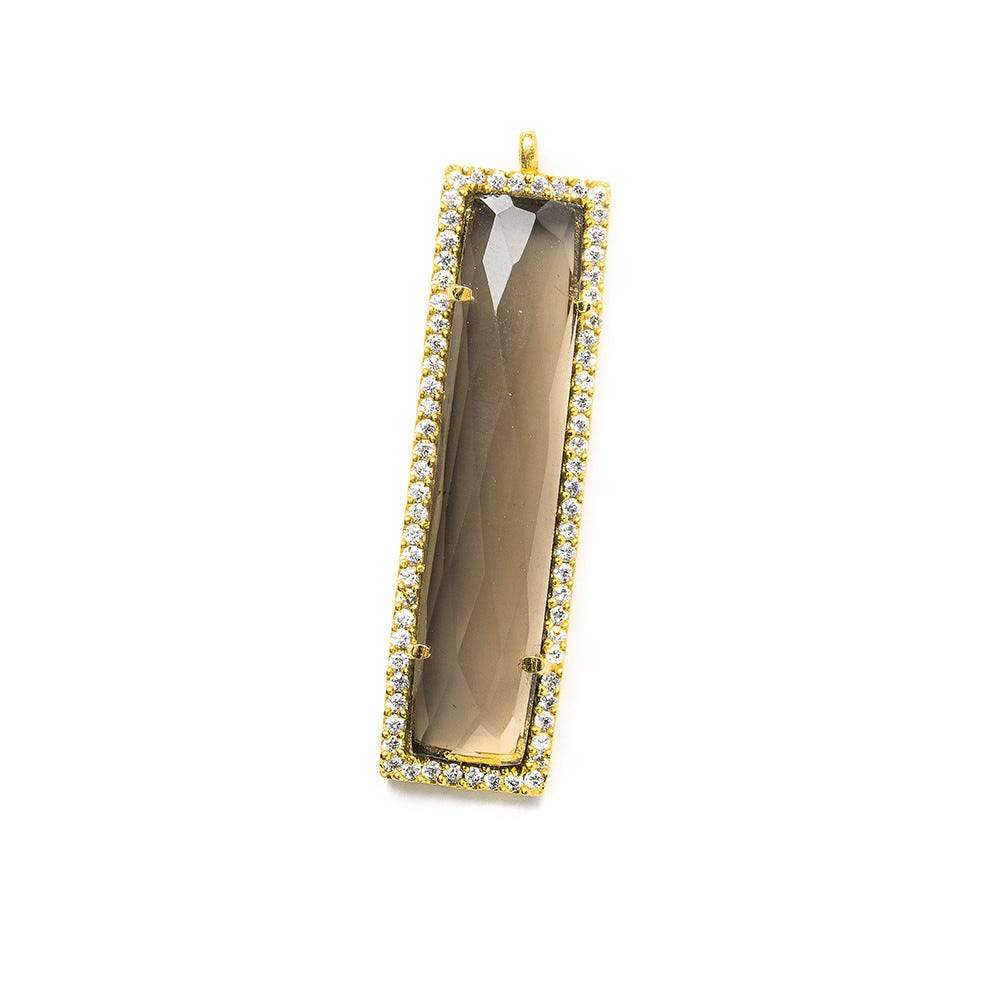 39x10.5mm Gold Bezel CZ & Smoky Quartz Bar 1 ring Pendant 1 piece - Beadsofcambay.com
