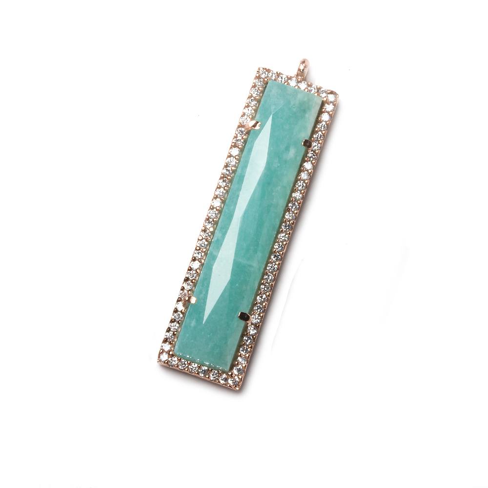 39x10.5mm Rose Gold Bezel CZ and Amazonite Bar 1 ring Pendant 1 piece - Beadsofcambay.com