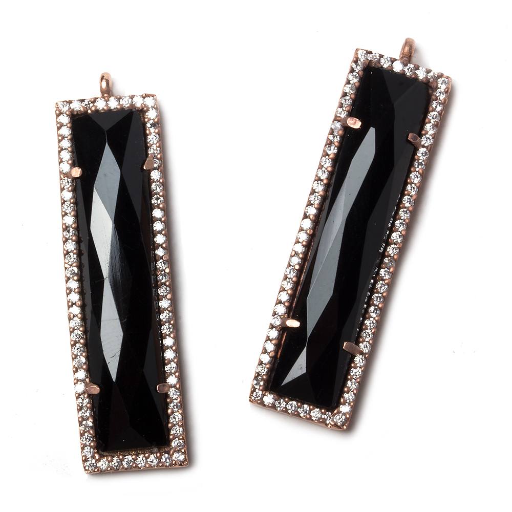 39x10.5mm Rose Gold Bezel CZ and Black Chalcedony Bar 1 ring Pendant 1 piece - Beadsofcambay.com