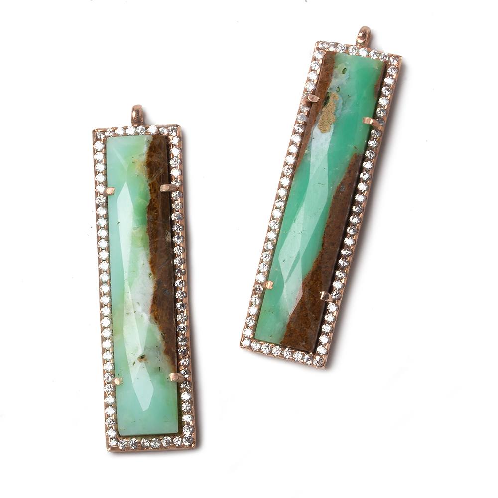 39x10.5mm Rose Gold Bezel CZ and Chrysoprase Bar 1 ring Pendant 1 piece - Beadsofcambay.com